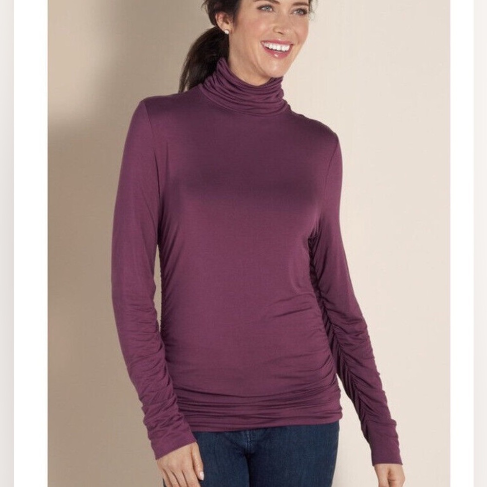 Soft Surroundings Great Shape Ruched Turtleneck Purple Long Sleeve Size Medium
